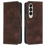 For Samsung Galaxy Z Fold4 YX0080 Grid Butterfly Embossed Pattern Flip Leather Phone Case with Lanyard(Coffee)