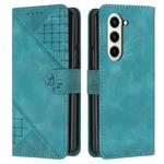 For Samsung Galaxy Z Fold5 YX0080 Grid Butterfly Embossed Pattern Flip Leather Phone Case with Lanyard(Light Blue)