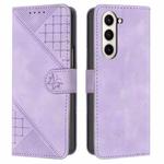 For Samsung Galaxy Z Fold5 YX0080 Grid Butterfly Embossed Pattern Flip Leather Phone Case with Lanyard(Light Purple)