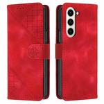 For Samsung Galaxy Z Fold6 YX0080 Grid Butterfly Embossed Pattern Flip Leather Phone Case with Lanyard(Red)