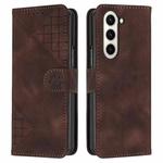 For Samsung Galaxy Z Fold6 YX0080 Grid Butterfly Embossed Pattern Flip Leather Phone Case with Lanyard(Coffee)