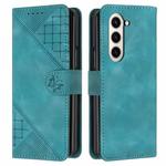 For Samsung Galaxy Z Fold6 YX0080 Grid Butterfly Embossed Pattern Flip Leather Phone Case with Lanyard(Light Blue)