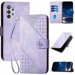 For Samsung Galaxy A32 5G YX0080 Grid Butterfly Embossed Pattern Flip Leather Phone Case with Lanyard(Light Purple)