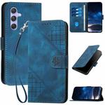 For Samsung Galaxy A54 5G YX0080 Grid Butterfly Embossed Pattern Flip Leather Phone Case with Lanyard(Dark Blue)