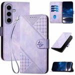 For Samsung Galaxy S24 5G YX0080 Grid Butterfly Embossed Pattern Flip Leather Phone Case with Lanyard(Light Purple)