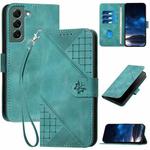 For Samsung Galaxy S22+ 5G YX0080 Grid Butterfly Embossed Pattern Flip Leather Phone Case with Lanyard(Light Blue)