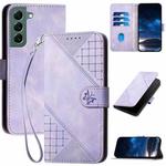 For Samsung Galaxy S22+ 5G YX0080 Grid Butterfly Embossed Pattern Flip Leather Phone Case with Lanyard(Light Purple)