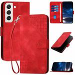 For Samsung Galaxy S22 5G YX0080 Grid Butterfly Embossed Pattern Flip Leather Phone Case with Lanyard(Red)