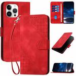 For iPhone 13 Pro Max YX0080 Grid Butterfly Embossed Pattern Flip Leather Phone Case with Lanyard(Red)