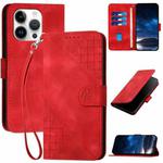 For iPhone 13 Pro YX0080 Grid Butterfly Embossed Pattern Flip Leather Phone Case with Lanyard(Red)