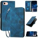 For iPhone 7 / 8 / SE 2022 YX0080 Grid Butterfly Embossed Pattern Flip Leather Phone Case with Lanyard(Dark Blue)