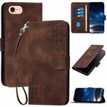 For iPhone 7 / 8 / SE 2022 YX0080 Grid Butterfly Embossed Pattern Flip Leather Phone Case with Lanyard(Coffee)