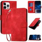 For iPhone 12 Pro Max YX0080 Grid Butterfly Embossed Pattern Flip Leather Phone Case with Lanyard(Red)