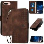 For iPhone 8 Plus / 7 Plus YX0080 Grid Butterfly Embossed Pattern Flip Leather Phone Case with Lanyard(Coffee)