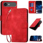 For iPhone 17 Air YX0080 Grid Butterfly Embossed Pattern Flip Leather Phone Case with Lanyard(Red)