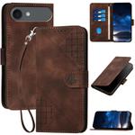 For iPhone 17 Air YX0080 Grid Butterfly Embossed Pattern Flip Leather Phone Case with Lanyard(Coffee)