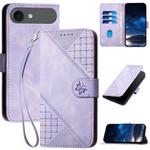 For iPhone 17 Air YX0080 Grid Butterfly Embossed Pattern Flip Leather Phone Case with Lanyard(Light Purple)
