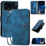 For iPhone 17 Pro Max YX0080 Grid Butterfly Embossed Pattern Flip Leather Phone Case with Lanyard(Dark Blue)