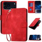 For iPhone 17 Pro Max YX0080 Grid Butterfly Embossed Pattern Flip Leather Phone Case with Lanyard(Red)