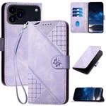 For iPhone 17 Pro Max YX0080 Grid Butterfly Embossed Pattern Flip Leather Phone Case with Lanyard(Light Purple)