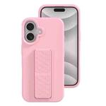 For iPhone 16 Liquid Silicone Holder Phone Case(Pink)