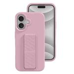 For iPhone 16 Plus Liquid Silicone Holder Phone Case(Sand Pink)