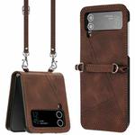 For Samsung Galaxy Z Flip4 Dream Triangle Folding Leather Phone Case with Lanyard(Brown)