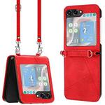 For Samsung Galaxy Z Flip5 Dream Triangle Folding Leather Phone Case with Lanyard(Red)