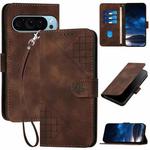 For Google Pixel 9 Pro XL YX0080 Grid Butterfly Embossed Pattern Flip Leather Phone Case with Lanyard(Coffee)