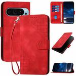 For Google Pixel 9 / 9 Pro YX0080 Grid Butterfly Embossed Pattern Flip Leather Phone Case with Lanyard(Red)