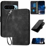 For Google Pixel 9 / 9 Pro YX0080 Grid Butterfly Embossed Pattern Flip Leather Phone Case with Lanyard(Black)