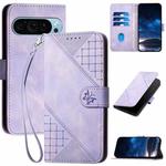 For Google Pixel 9 / 9 Pro YX0080 Grid Butterfly Embossed Pattern Flip Leather Phone Case with Lanyard(Light Purple)