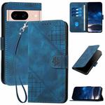 For Google Pixel 8a YX0080 Grid Butterfly Embossed Pattern Flip Leather Phone Case with Lanyard(Dark Blue)