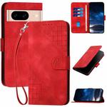 For Google Pixel 8a YX0080 Grid Butterfly Embossed Pattern Flip Leather Phone Case with Lanyard(Red)