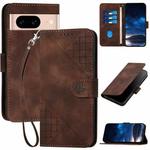 For Google Pixel 8a YX0080 Grid Butterfly Embossed Pattern Flip Leather Phone Case with Lanyard(Coffee)