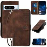 For Google Pixel 8 Pro YX0080 Grid Butterfly Embossed Pattern Flip Leather Phone Case with Lanyard(Coffee)