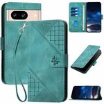 For Google Pixel 8 YX0080 Grid Butterfly Embossed Pattern Flip Leather Phone Case with Lanyard(Light Blue)