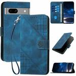 For Google Pixel 7a YX0080 Grid Butterfly Embossed Pattern Flip Leather Phone Case with Lanyard(Dark Blue)