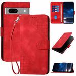 For Google Pixel 7a YX0080 Grid Butterfly Embossed Pattern Flip Leather Phone Case with Lanyard(Red)