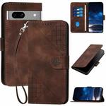 For Google Pixel 7a YX0080 Grid Butterfly Embossed Pattern Flip Leather Phone Case with Lanyard(Coffee)