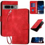 For Google Pixel 7 Pro 5G YX0080 Grid Butterfly Embossed Pattern Flip Leather Phone Case with Lanyard(Red)