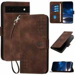 For Google Pixel 6a YX0080 Grid Butterfly Embossed Pattern Flip Leather Phone Case with Lanyard(Coffee)