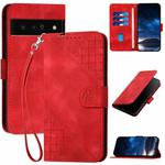 For Google Pixel 6 Pro YX0080 Grid Butterfly Embossed Pattern Flip Leather Phone Case with Lanyard(Red)