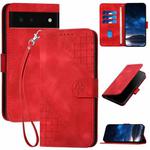 For Google Pixel 6 YX0080 Grid Butterfly Embossed Pattern Flip Leather Phone Case with Lanyard(Red)