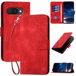 For Google Pixel 9a Grid Butterfly Embossed Pattern Leather Phone Case with Lanyard(Red)