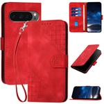 For Google Pixel 10 / Pixel 10 Pro Grid Butterfly Embossed Pattern Leather Phone Case with Lanyard(Red)