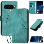 For Google Pixel 10 / Pixel 10 Pro Grid Butterfly Embossed Pattern Leather Phone Case with Lanyard(Light Blue)
