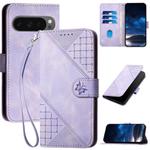 For Google Pixel 10 / Pixel 10 Pro Grid Butterfly Embossed Pattern Leather Phone Case with Lanyard(Light Purple)