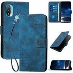 For Motorola Moto E20 4G YX0080 Grid Butterfly Embossed Pattern Flip Leather Phone Case with Lanyard(Dark Blue)