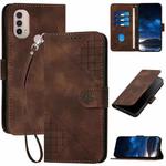 For Motorola Moto E40 / E30 YX0080 Grid Butterfly Embossed Pattern Flip Leather Phone Case with Lanyard(Coffee)